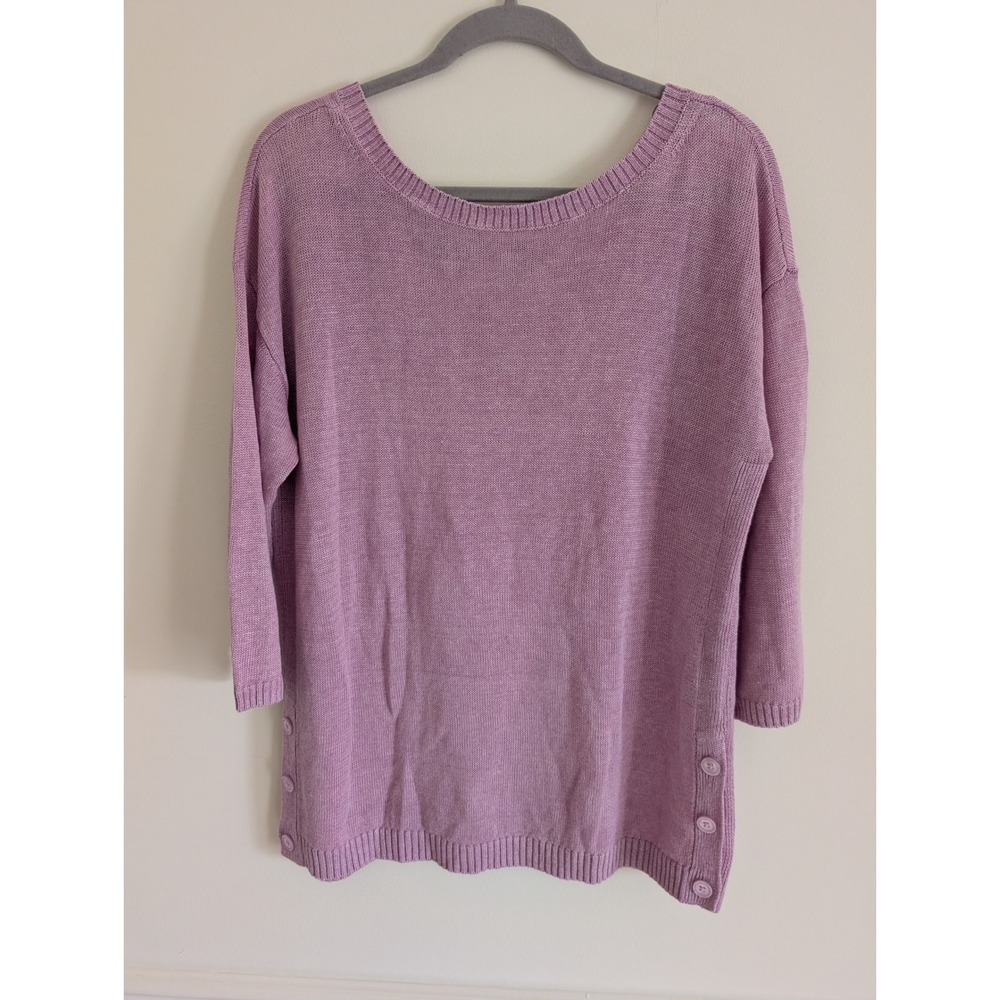 Talbots Women Lavender 100% Linen Knit Sweater Side Button V-Back large beach